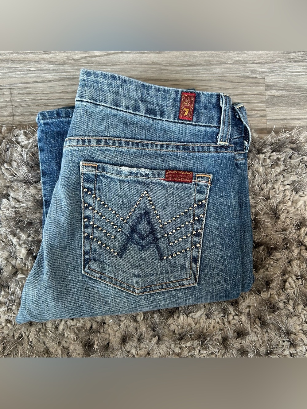 ✨7 For All Mankind Light Blue Studded A Pocket Bootcut Jeans